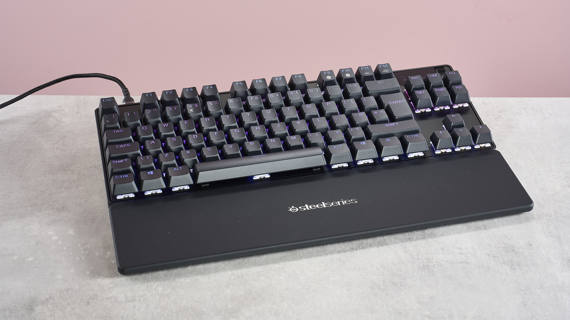 SteelSeries Apex Pro TKL Gen 3 with wrist rest on desk