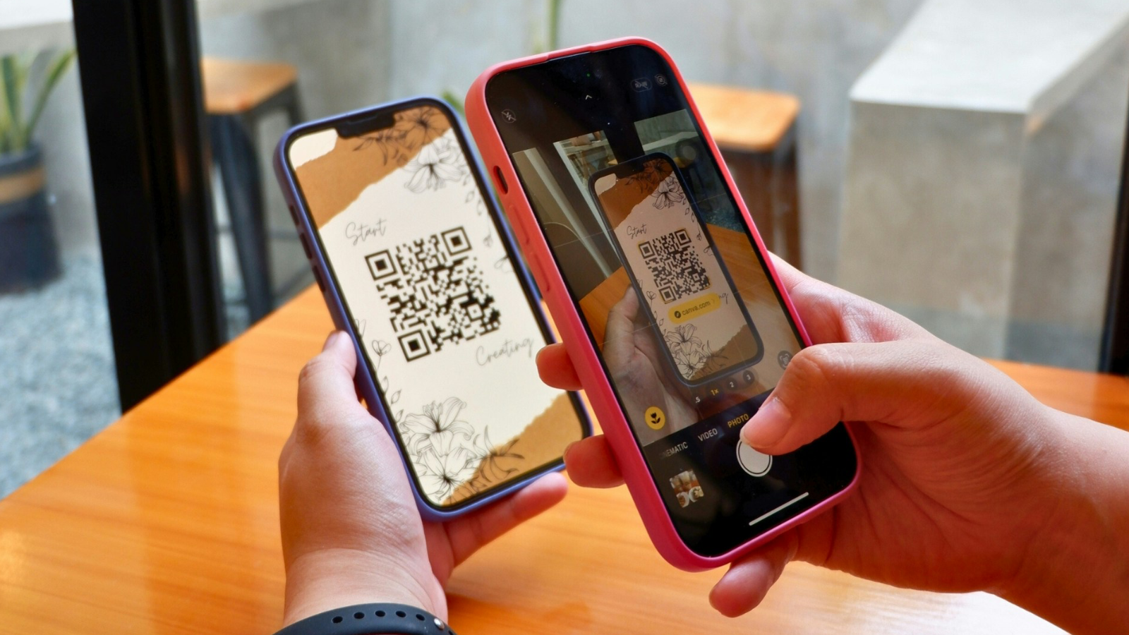 A person scanning a QR code on a smartphone