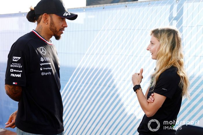 Lewis Hamilton, Mercedes-AMG F1 Team, with Doriane Pin, PREMA Racing