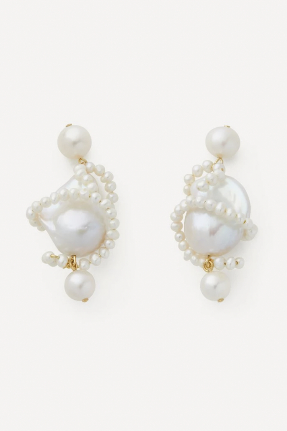 Completed Works 18ct Gold-Plated Vermeil Silver Carvings Pearl Drop Earrings