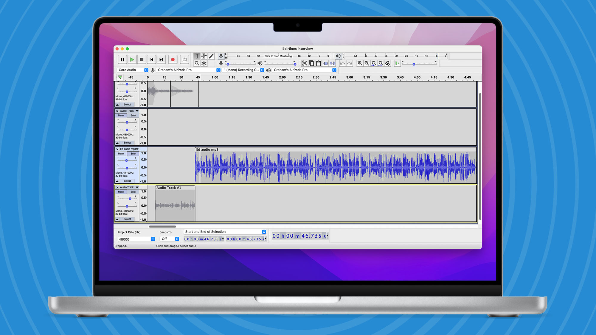 Audacity recording on a Macbook