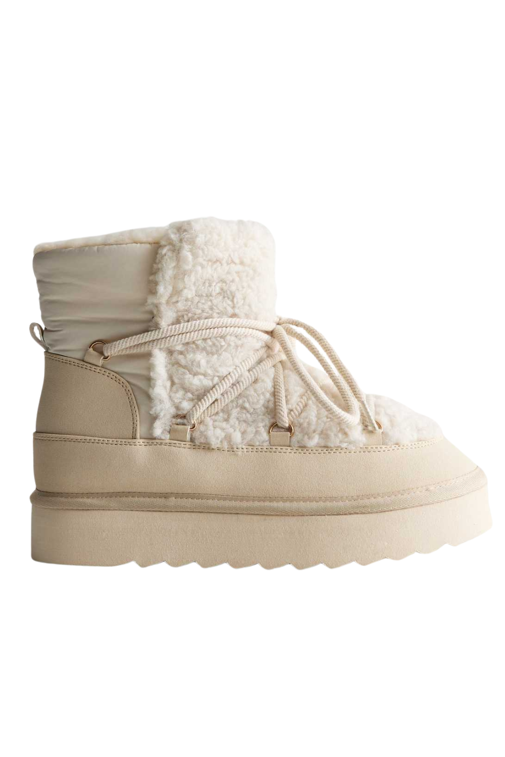 Off White Faux Shearling Faux Fur Lined Borg Boots