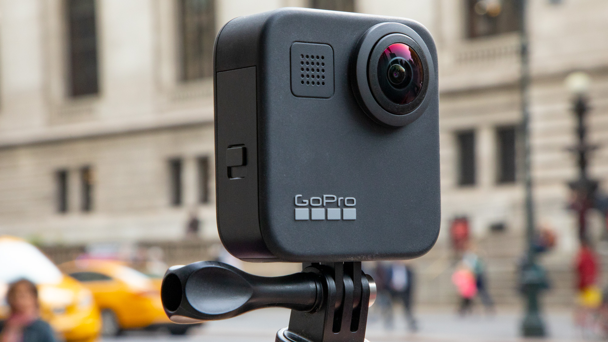 Image of the front of a GoPro Max 360-degree action camera