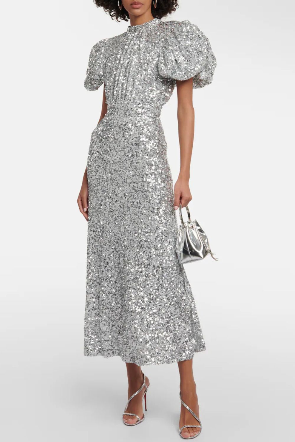 Rotate Puff-sleeve sequined midi dress