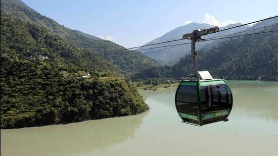 The ropeway connects the Mata Baglamukhi Temple at Mandi’s Bakhli to Pandoh on the Chandigarh-Manali National Highway. (Birbal Sharma/HT)