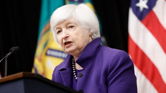 WASHINGTON, DC - NOVEMBER 21: U.S. Secretary of the Treasury Janet Yellen gives remarks at an event celebrating the Community Development Financial Institutions FUND (CDFI) at the U.S. Treasury Department on November 21, 2024 in Washington, DC. The U.S. Treasury Department held the event to celebrate the 30th anniversary of CDFI alongside former U.S. President Bill Clinton. The CDFI was established during Clinton�s presidency to initiate assistance for financial institutions that supported underserved customers and communities. Anna Moneymaker/Getty Images/AFP (Photo by Anna Moneymaker / GETTY IMAGES NORTH AMERICA / Getty Images via AFP)(Getty Images via AFP)