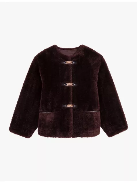 Round-Neck Relaxed-Fit Faux-Fur Jacket