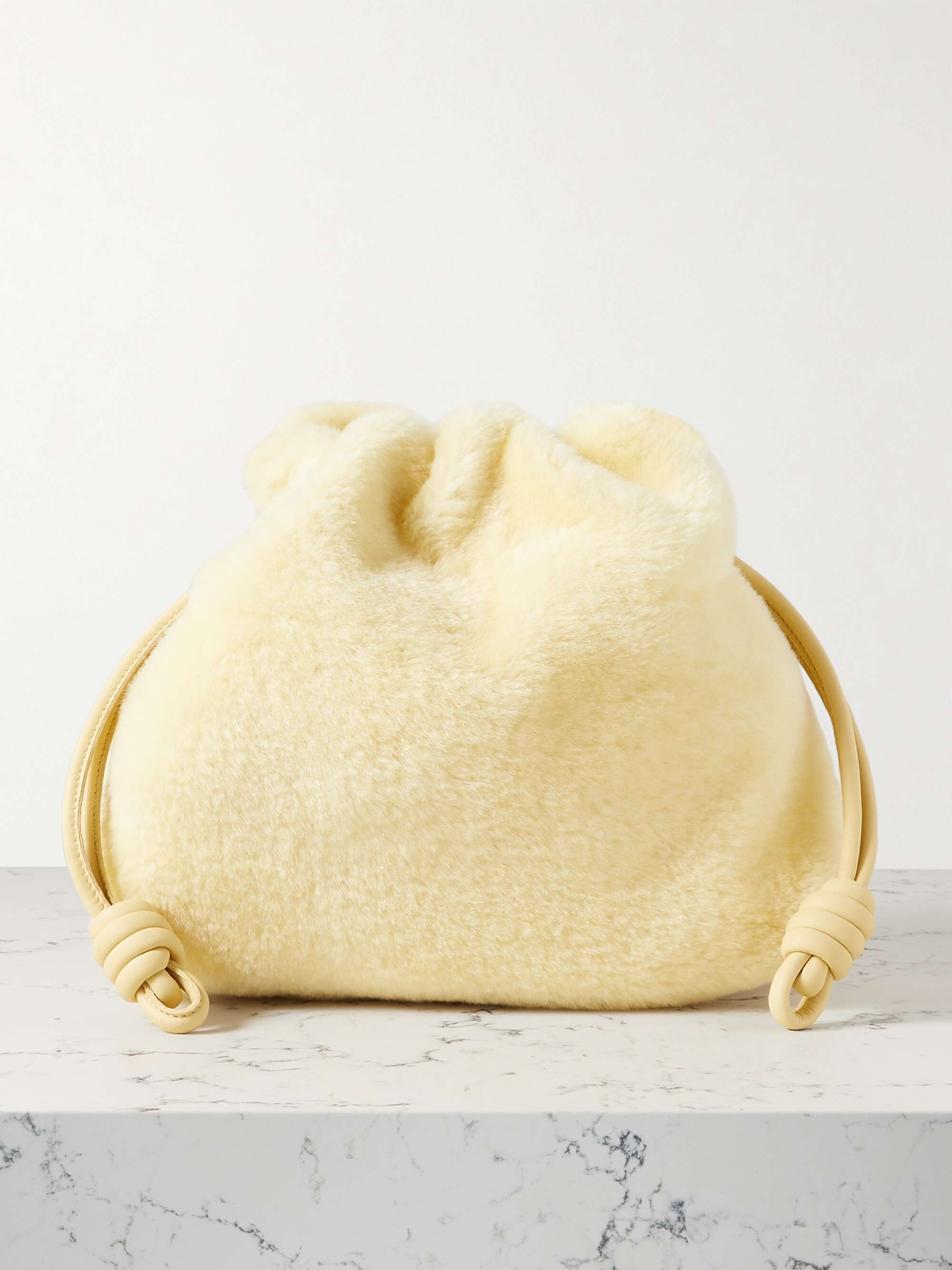 Flamenco Leather-Trimmed Shearling Clutch