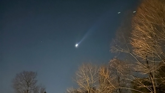 This photo provided by Brian Glenn shows what appears to be multiple drones flying over Bernardsville, N.J., on Thursday, Dec. 5, 2024 (Brian Glenn/TMX via AP, File)(AP)