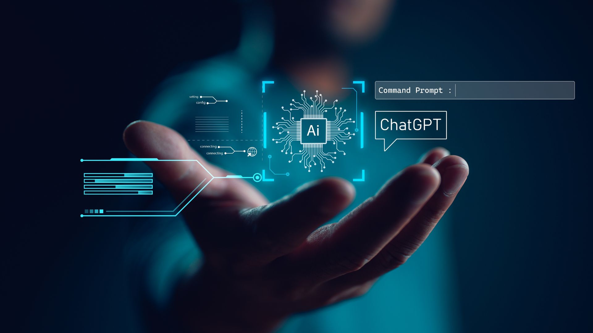 Ai tech, businessman show virtual graphic Global Internet connect Chatgpt Chat with AI, Artificial Intelligence.