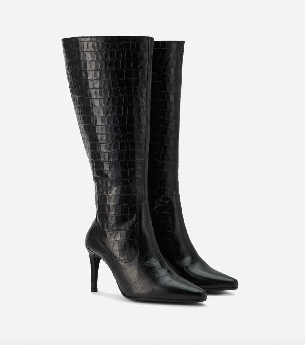 DuoBoots Freya Knee High Boots in Black Croc