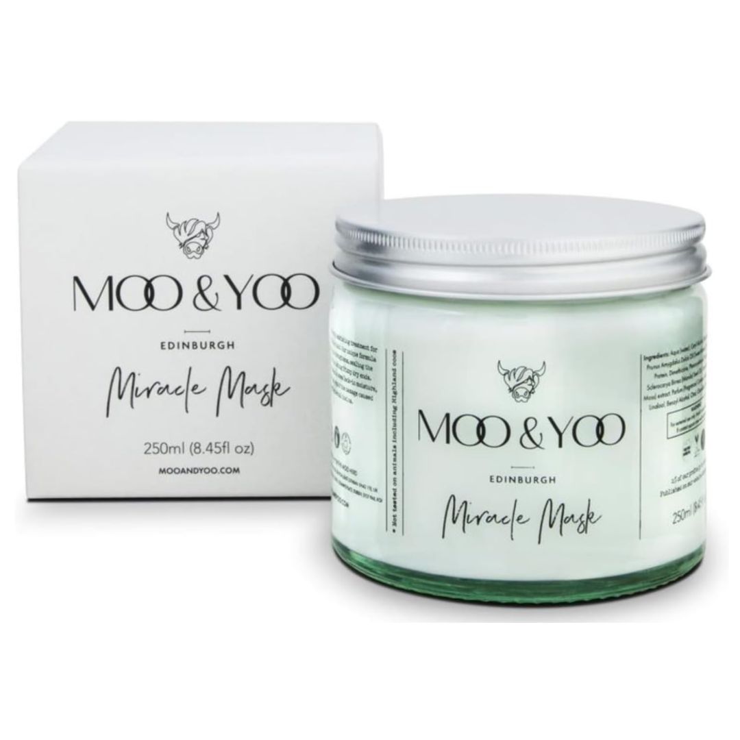 Moo & Yoo Miracle Hair Mask - Marula Oil & Wheat Protein - Hair Masks for Dry Damaged Hair - Vegan & Cruelty Free Hair Treatment - 250ml Recyclable Glass Jar