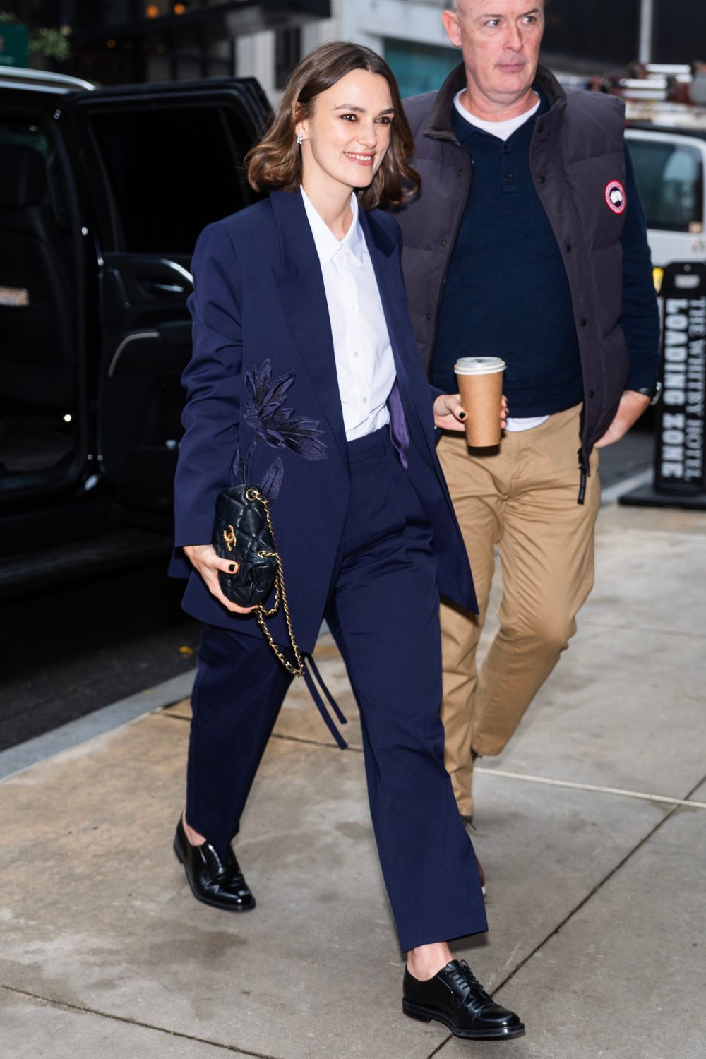 Keira Knightley in Navy Trouser Suit