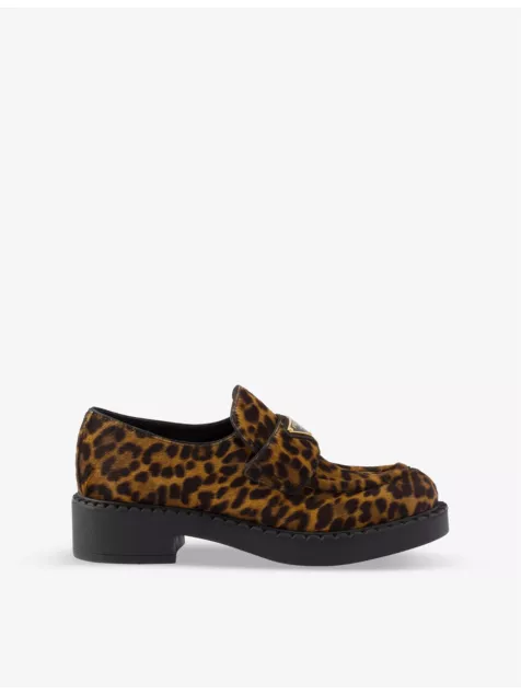 Chocolate Leopard-Print Brushed Leather Loafers