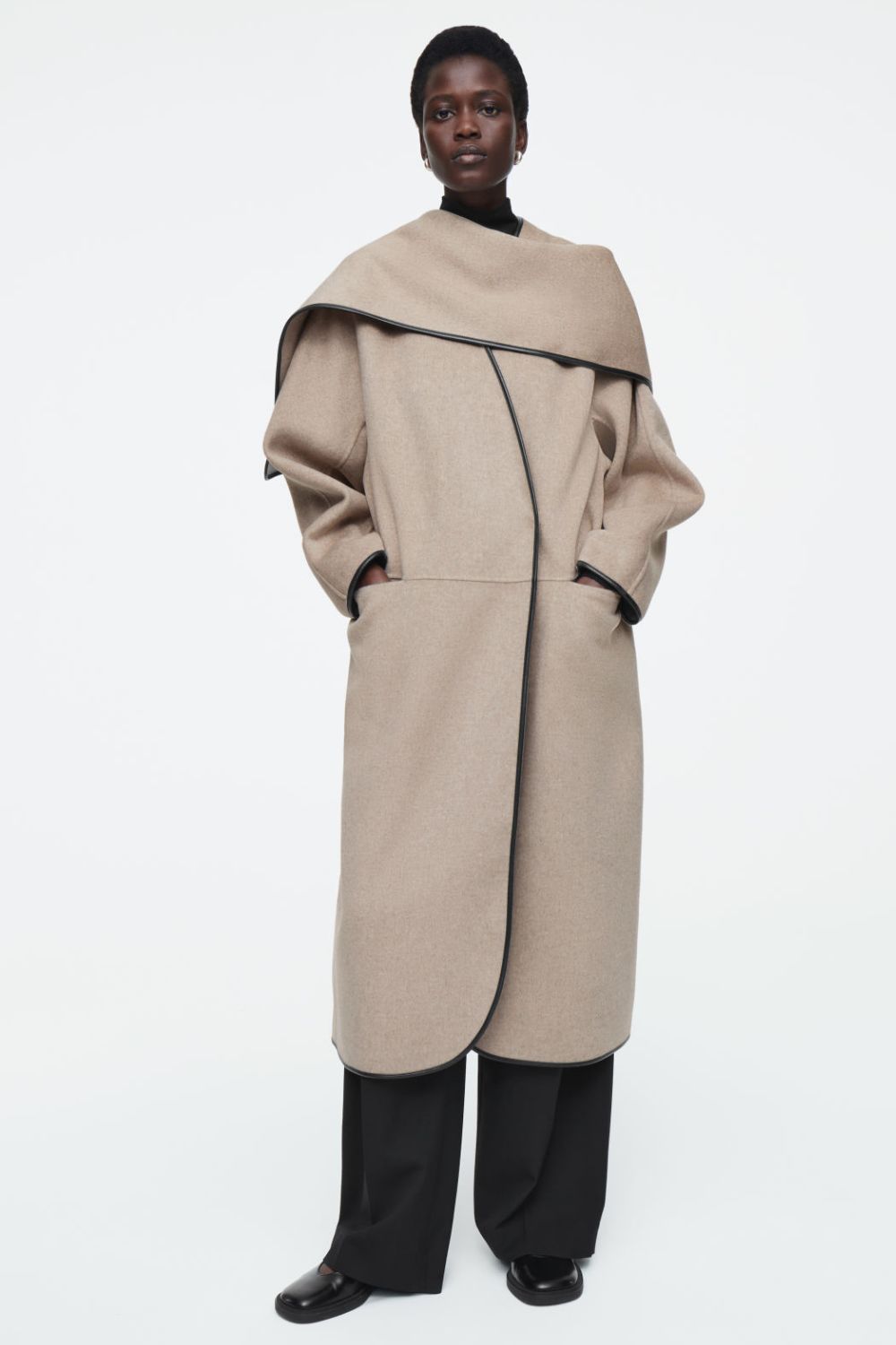 COS Leather-trimmed Wool Scarf Coat