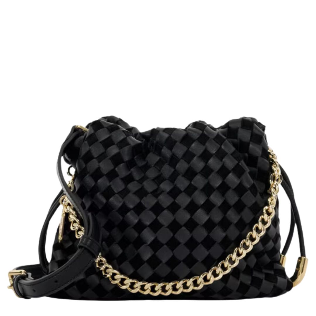 Dune Primrose Small Drawstring Woven Leather Bag