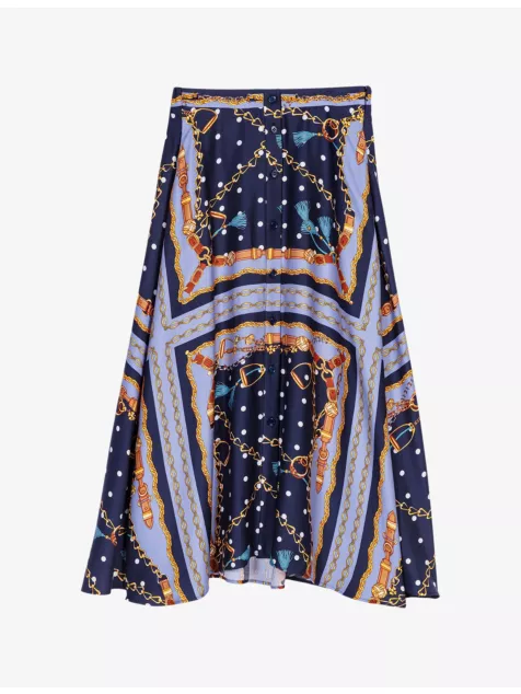 Chain-Print Elasticated-Waist Woven Midi Skirt