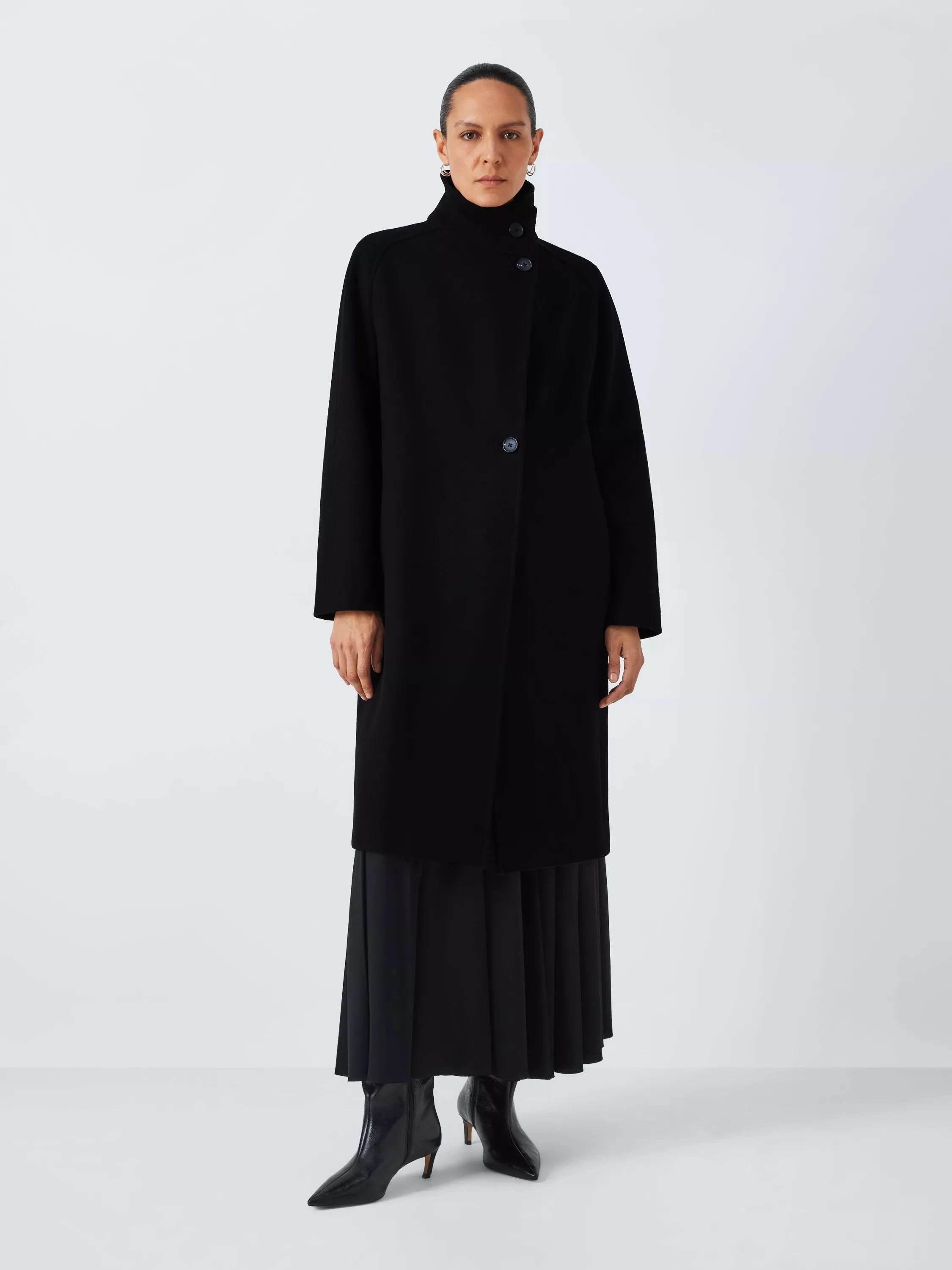 John Lewis Wool Blend Funnel Neck Coat, Black