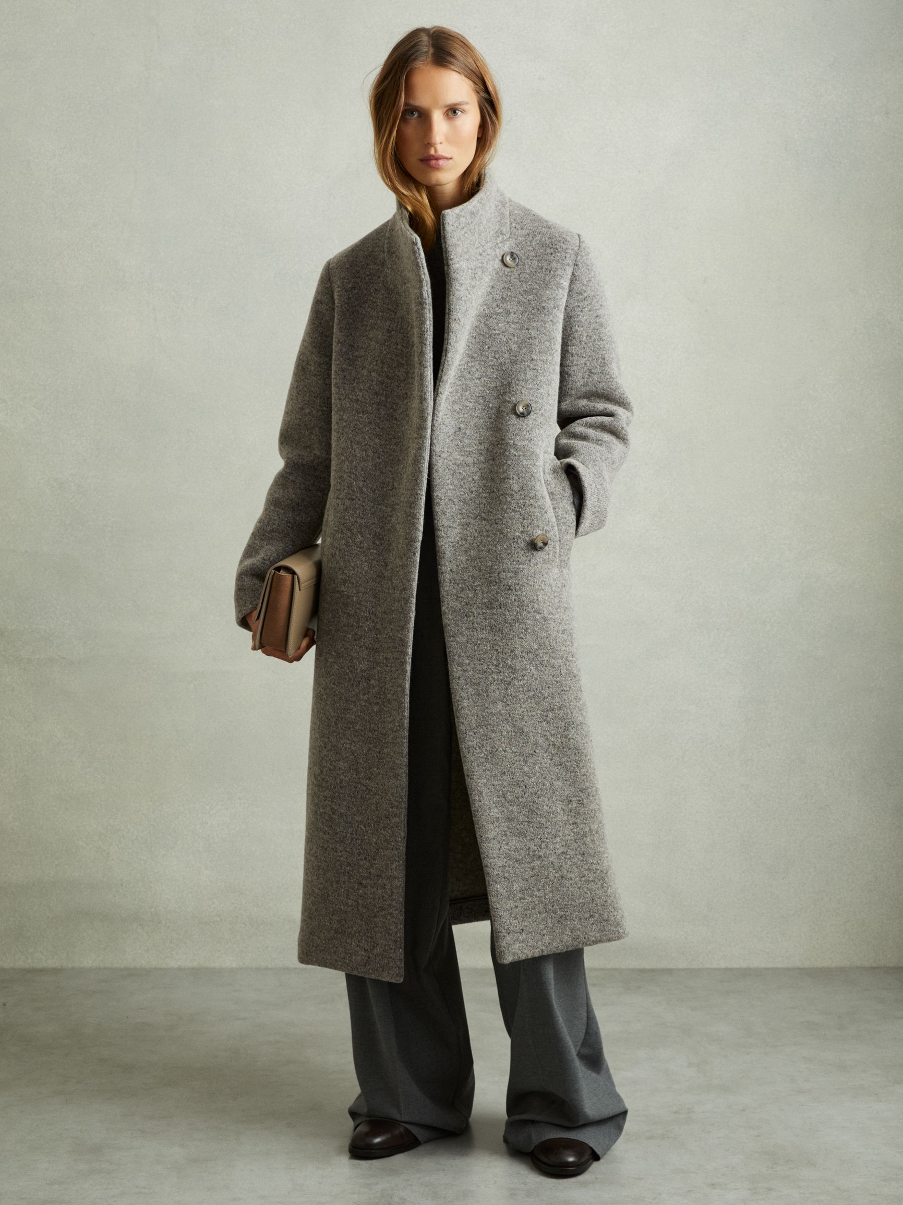 Knitted Funnel-Neck Coat in Grey