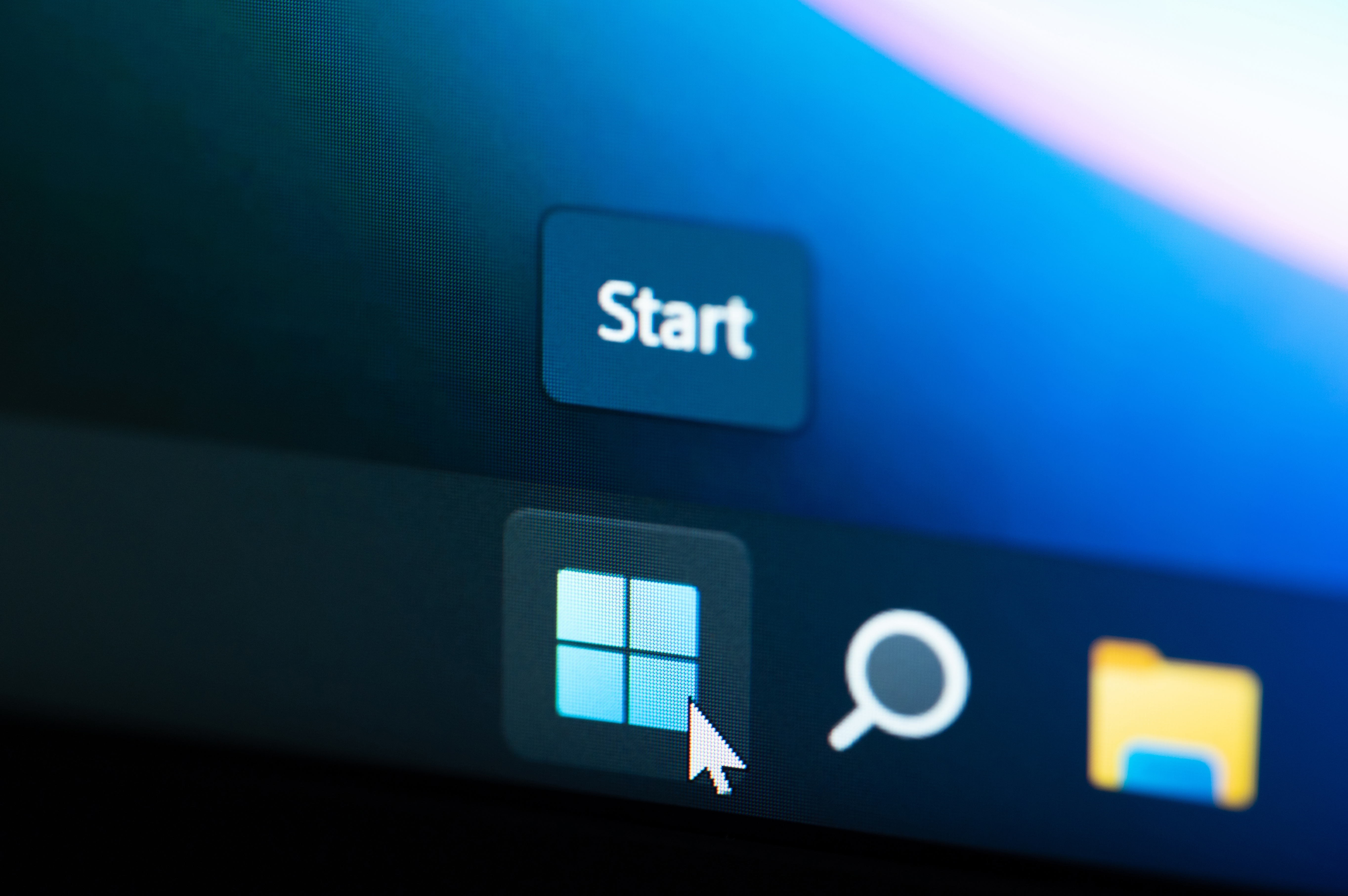 Start windows 11 button on computer menu screen close up view